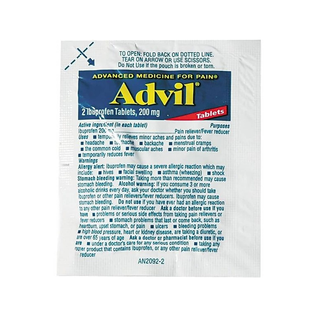 Advil Pain Reliever and Fever Reducer, Ibuprofen 200mg (2 Tablets)